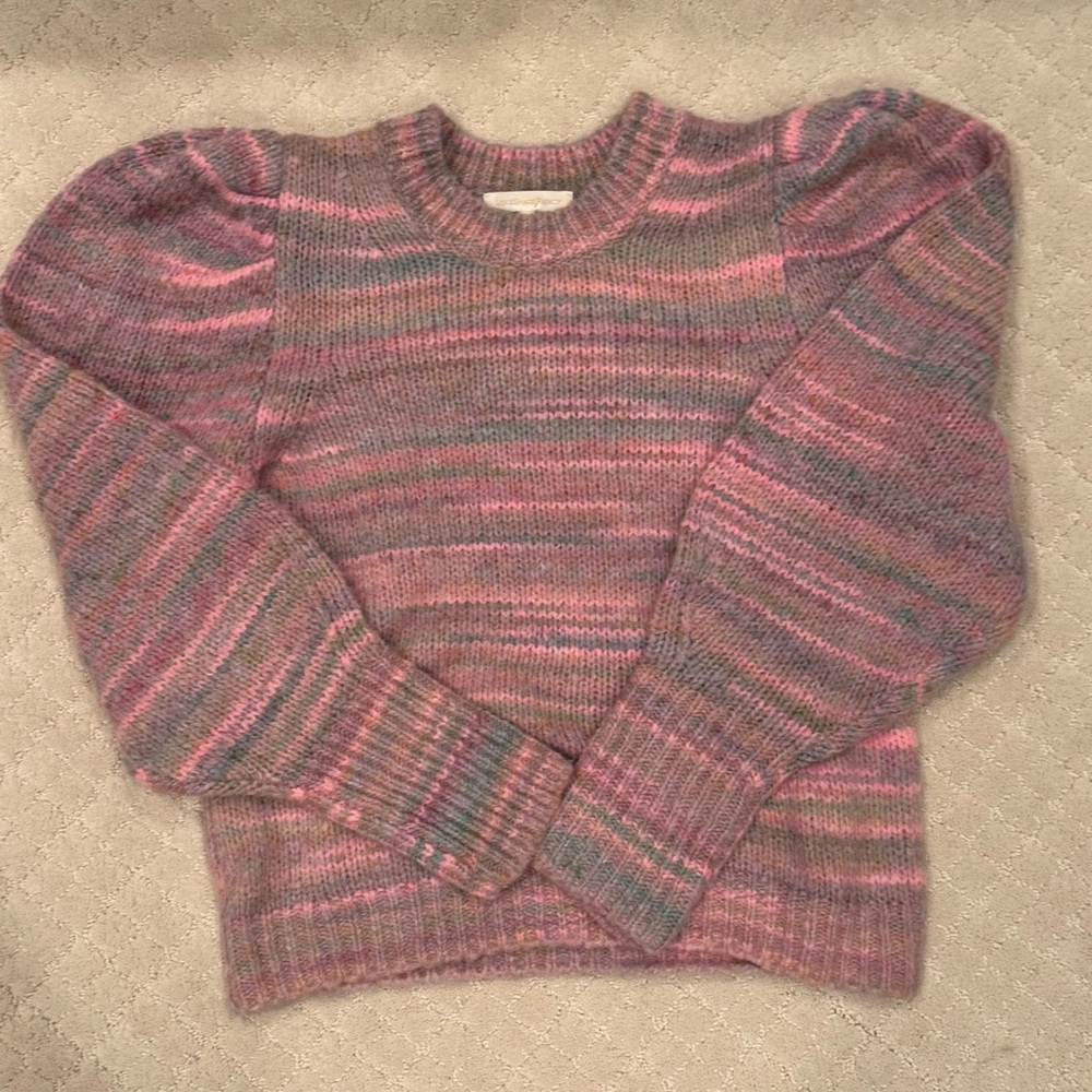 LoveShackFancy Pink and Purple Crew Neck Sweater